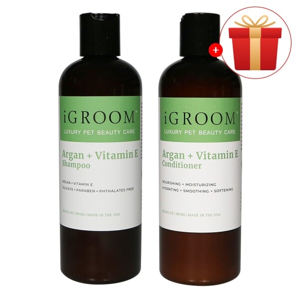 아르깡시엘,아이그룸 강아지 샴푸+컨디셔너 아르간 비타민E 300ml 세트
